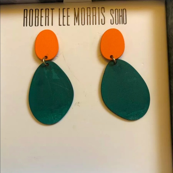 Robert Lee Morris Soho Double Drop Earrings Orange & Green Patina NIB - Picture 4 of 9